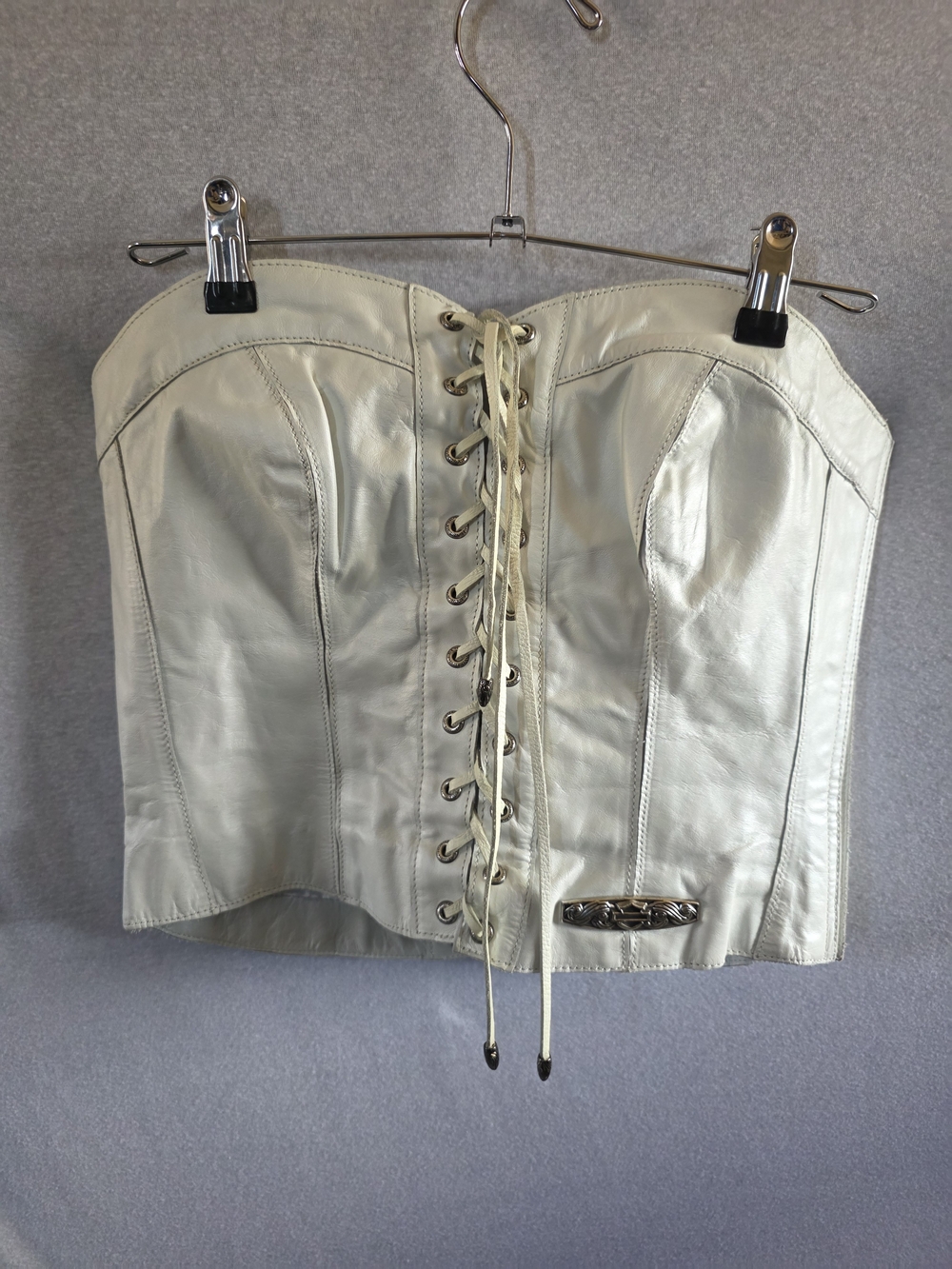 Harley-Davidson Cream Lace-Up Leather Corset Crop Top
